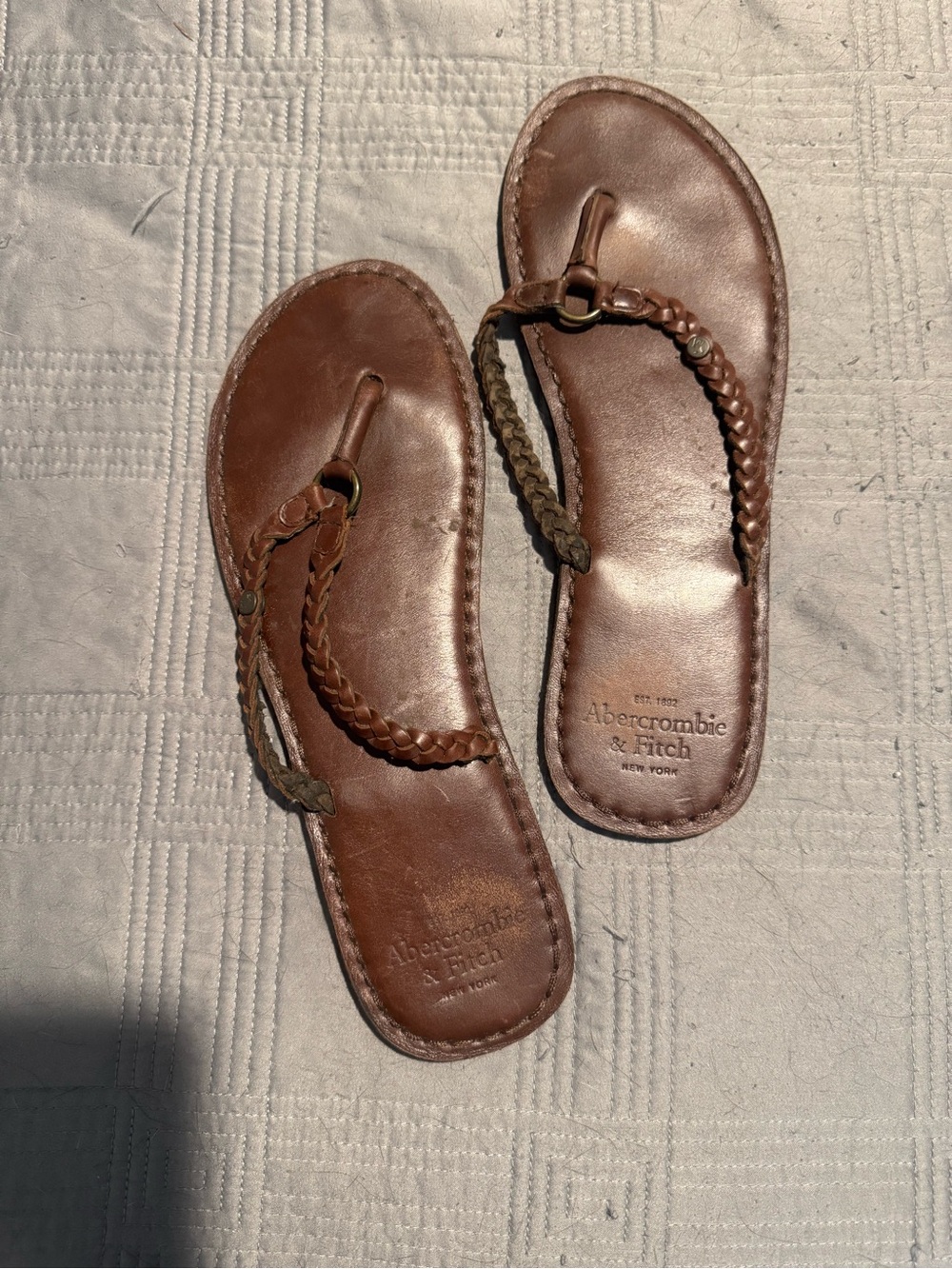 Abercrombie & Fitch Brown Braided Leather Thong Sandals